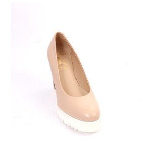Luca Grossi 3901z Beige Leather Platform Heel Shoes Pumps